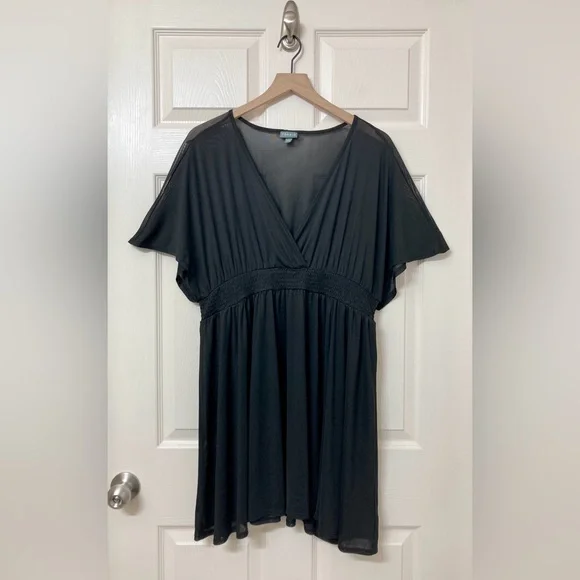 Torrid Women’s Sheer Black Mesh Smocked Waist Swimsuit Coverup Mini Sun Dress 3X - Picture 1 of 9